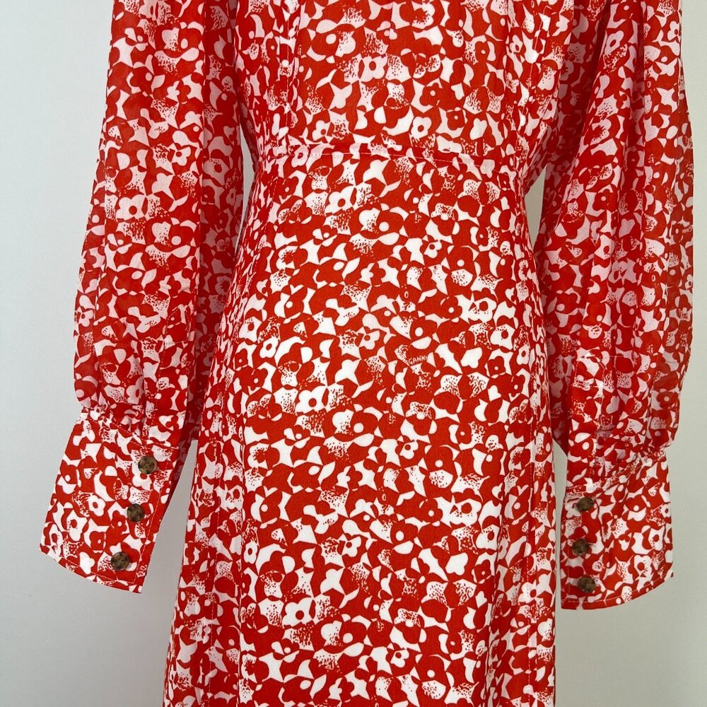 $325 NWT Ganni Floral Crepe Midi Dress Size 36 Orange - Picture 12 of 13